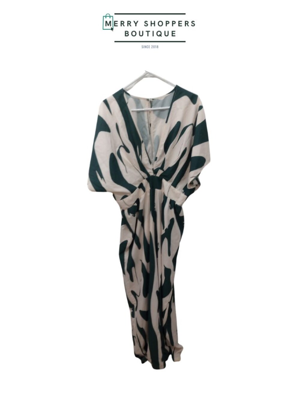 Green Abstract V-Neck Dress